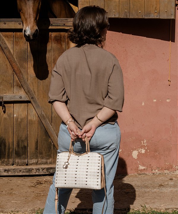 Bolsa Feminina Chenson Original - Cristal Monograma Coração - Alça de Mão - Bege 3485395