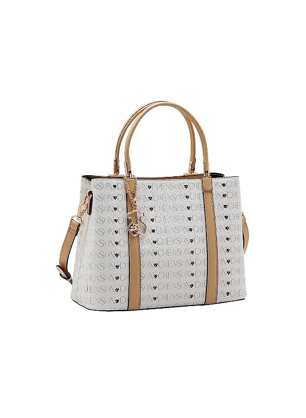 Bolsa Feminina Chenson Original - Cristal Monograma Coração - Alça de Mão - Bege 3485397