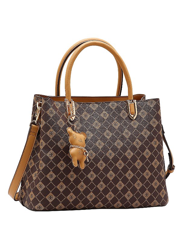 Bolsa Monograma Elemento Gráfico - Alça de Mão - Café - Chenson 3485387