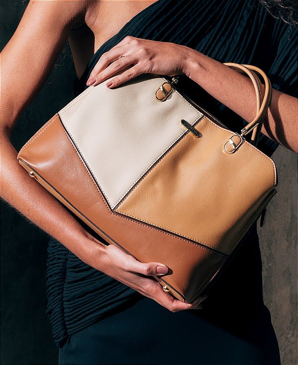 Bolsa Grande Patchwork Classico - Alça de Mão - Chenson 3485676 - Marrom