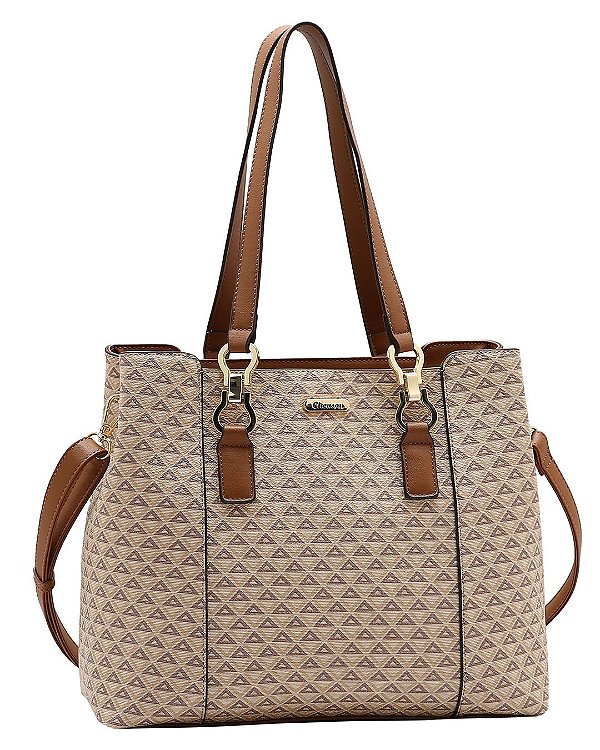 Bolsa Tote New Elemento Gráfico - Alça de Ombro - Chenson 3485621 - Bege