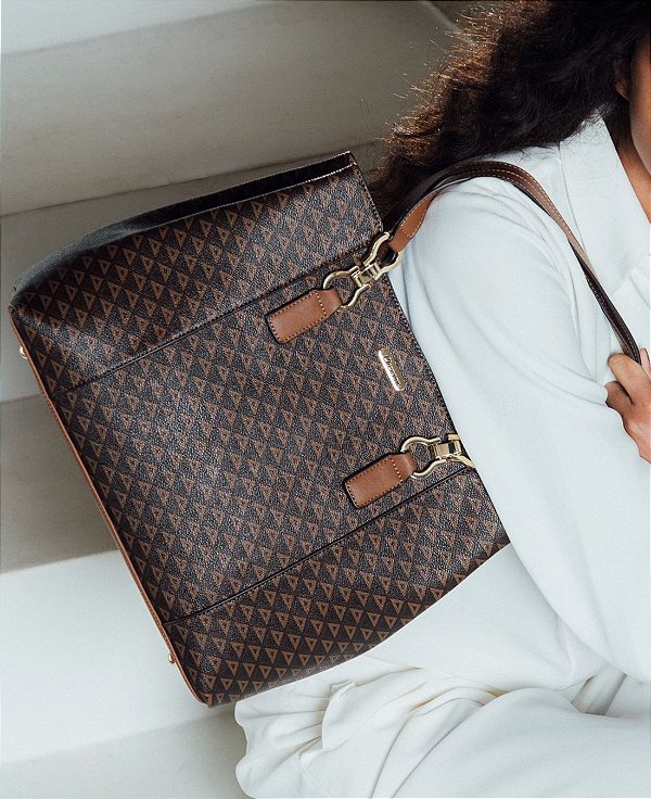 Bolsa Tote New Elemento Gráfico - Alça de Ombro - Chenson 3485621 - Café