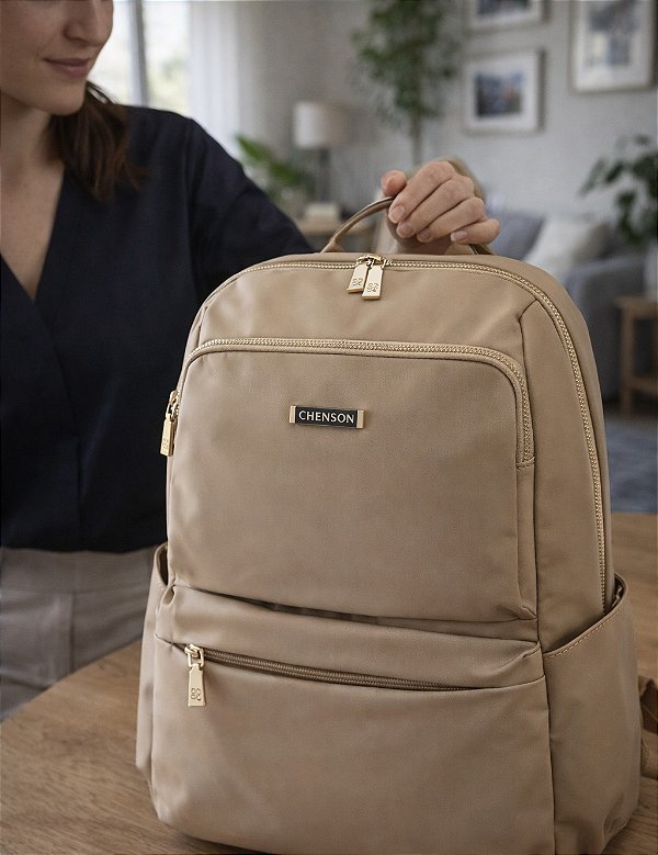 Mochila Feminina Notebook, Trabalho, Faculdade - Twill Nylon - Chenson 8784938 Natural