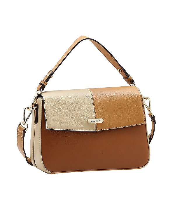 Bolsa Média Patchwork Classico - Alça de Mão - Chenson 3485678 - Marrom