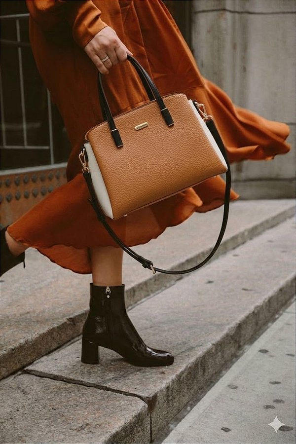 Bolsa média Contrastes - Alça de Mão - Chenson 3485697 - Marrom