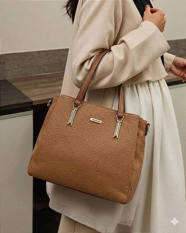 Bolsa Tote casual - Classic - Alça de Mão - Chenson 3485702 - Marrom