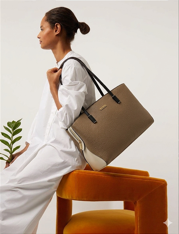 Bolsa Tote Contrastes - Alça de Ombro - Chenson 3485696 - Natural