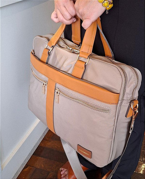 Pasta Feminina Executiva Notebook - Twill Nylon - Chenson 3785349 - Natural