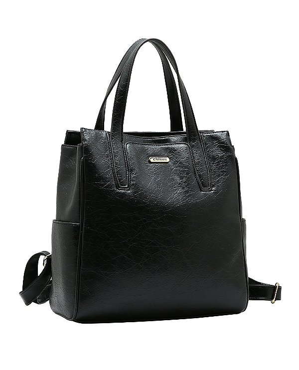 Mochila Feminina vira Bolsa - Boho Chic - Alça de Mão - Chenson 8485700 - Preto