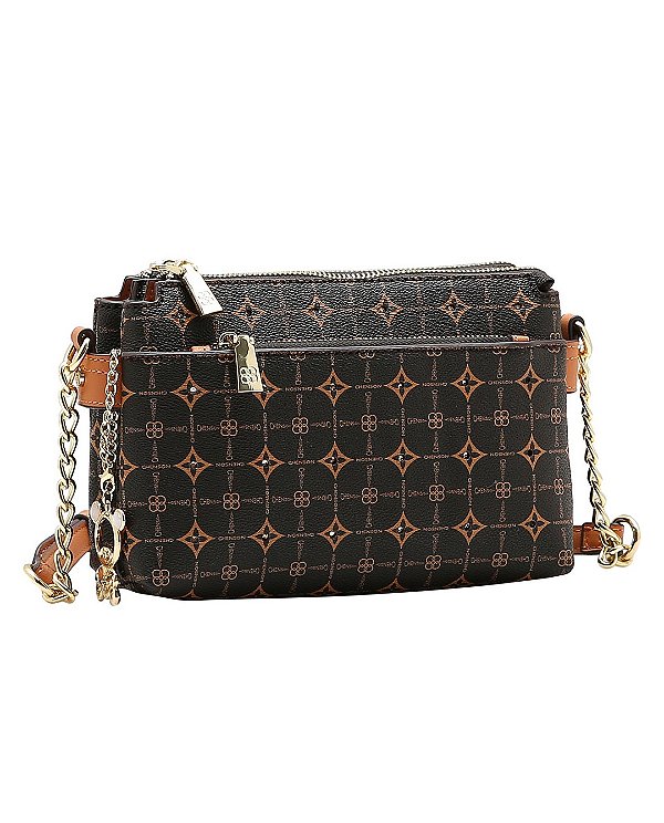 Bolsa Tipo Crossbody Monograma Delicado - Alça Transversal - Chenson 3485480 - Café