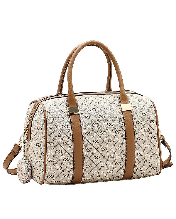 Bolsa Baú Grande - Monograma Elegance - Alça de Mão - Chenson 3485496 - Bege