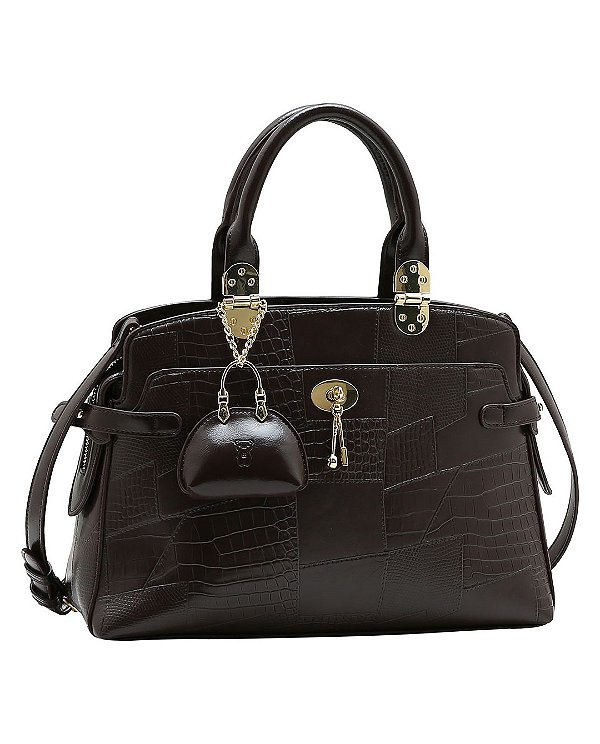 Bolsa Clássica New Croco - Alça de Mão - Chenson 3485577 - Café