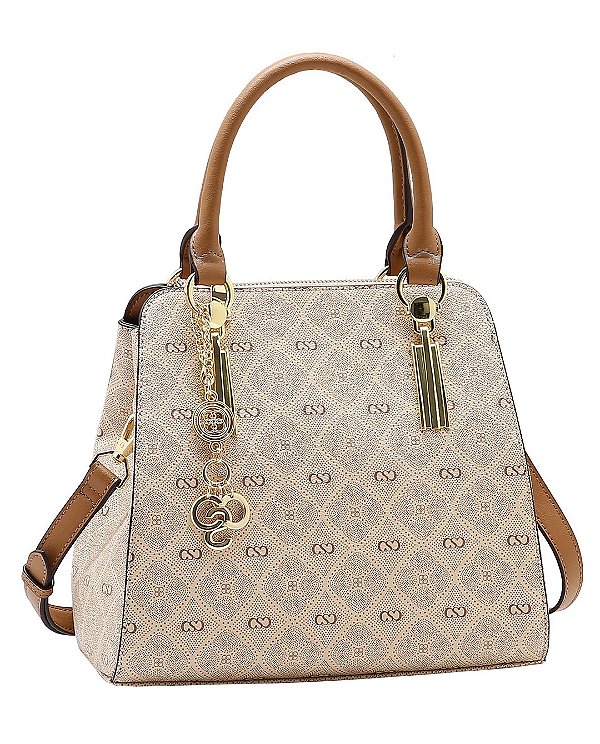 Bolsa Satchel Monograma Pontilhado - Alça de Mão - Chenson 3485532 - Bege