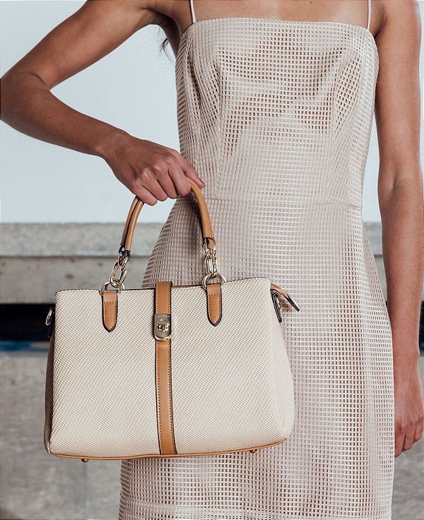 Bolsa Tipo Satchel Clássico Contemporâneo - Alça de Mão - Chenson 3485655 - Nude