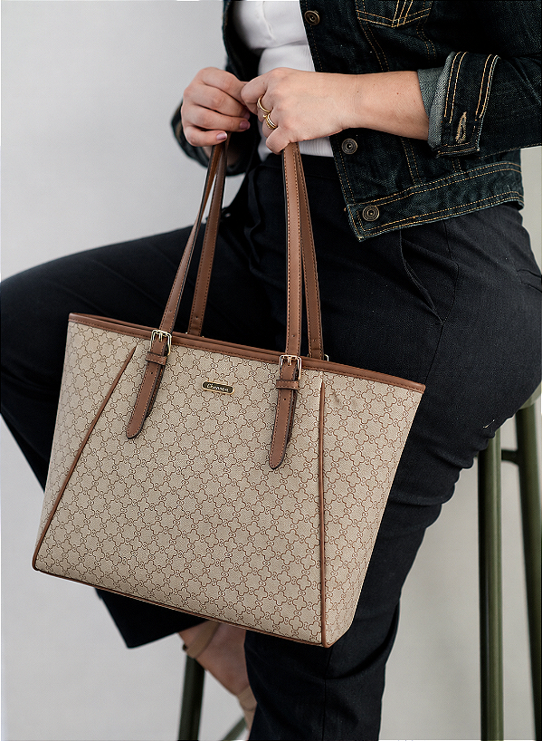 Bolsa Shopper de Ombro Elemento Gráfico - Chenson 3486012 Bege