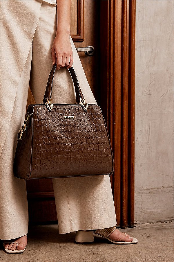 Bolsa Tote Clássica Croco - Alça de mão - Chenson 3485958 Café
