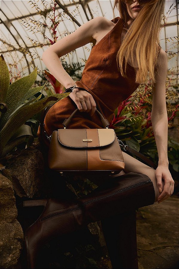 Bolsa Satchel Patchwork - Alça de Mão - Chenson 3485933 Café