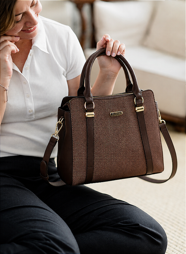 Bolsa Tote Contrastes - Alça de Mão - Chenson 3485924 Café