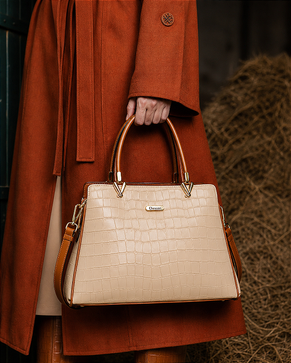 Bolsa Tote Clássica Croco - Alça de mão - Chenson 3485958 Bege