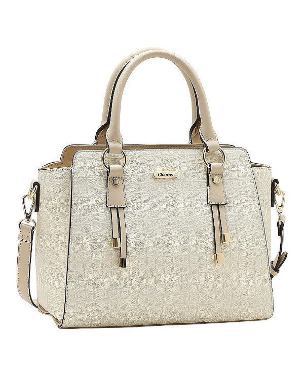 Bolsa Tote Textura Contemporânea - Alça de mão - Chenson 3485890 Off White