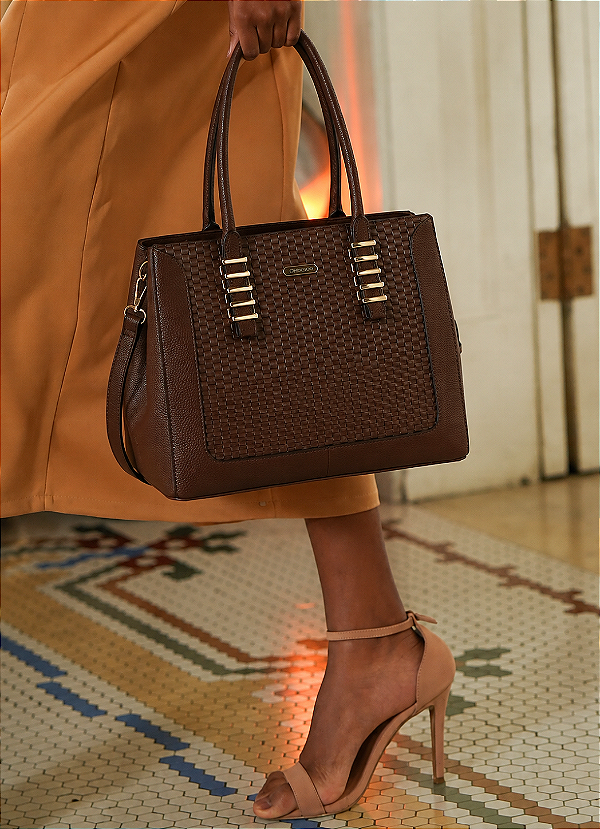 Bolsa Tote Estruturada - Texturizada - Alça de mão - Chenson 3485949 Café