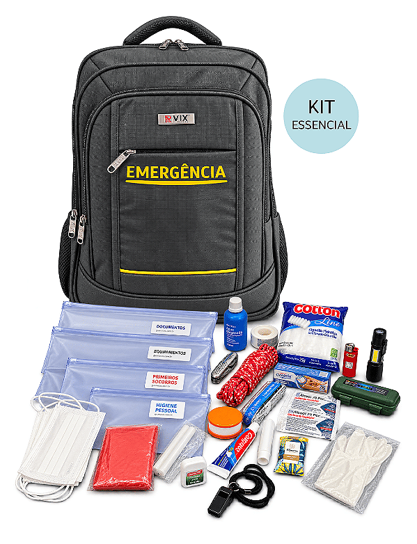 Mochila de Emergência com Kit ESSENCIAL - Preto
