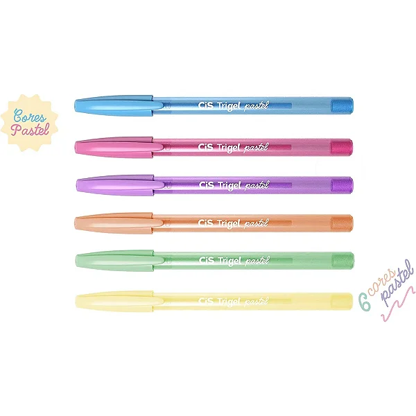 Caneta Gel Trigel 0.8mm Cores Pastéis Cis - 1 Estojo Com 6 Cores