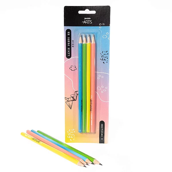 Lápis Preto Resina Neon HB 1 Cartela com 4 Unidades