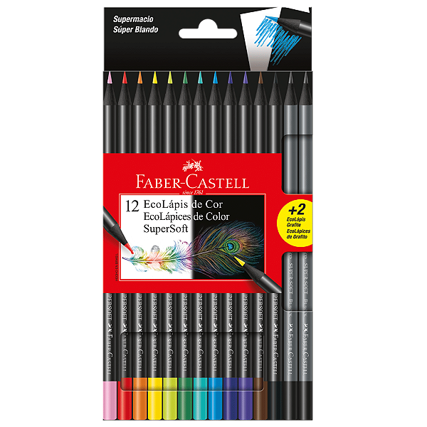 Lápis de Cor EcoLápis SuperSoft 12 Cores Com 2 EcoLápis Grafite Faber-Castell