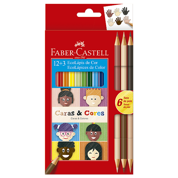 Lápis De Cor 12 Cores + 3 Ecolápis Tons de Pele Faber Castell