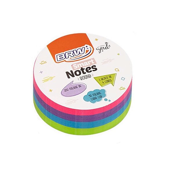 Bloco Adesivo 70x70 200 Folhas Round Soul Colorido Brw