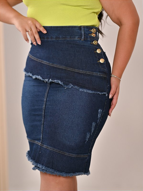 Saia Jeans Plus Size Moda Evangélica Anagrom Ref.10001