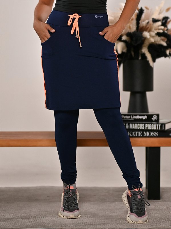 Saia Calça Fitness Azul com Bolso e Listras Anagrom Ref.7010