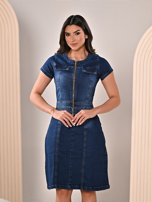 Vestido Jeans Evangélico Anagrom Com Aba e Zíper Ref.5024