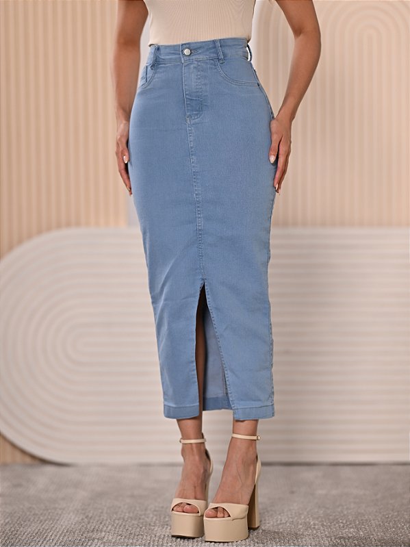 Saia Jeans Longa Evangélica Abertura Frente Anagrom Ref.232
