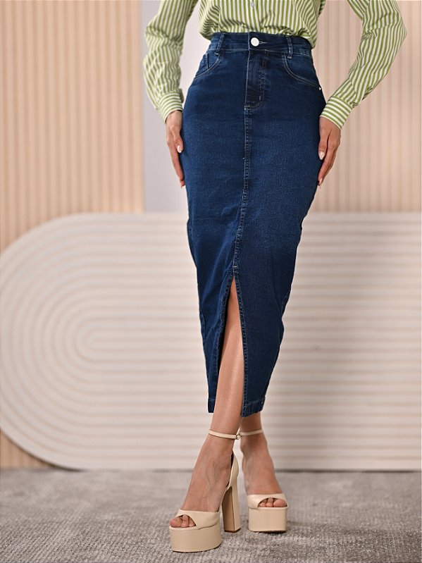 Saia Jeans Longa Evangélica Abertura Frente Anagrom Ref.231