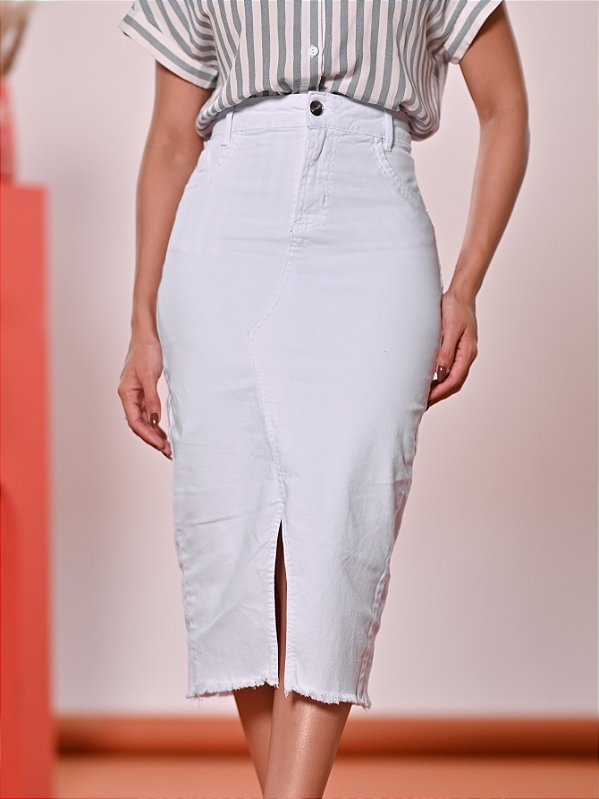 Saia Jeans Evangélica Midi Abertura Frente Anagrom Ref.248