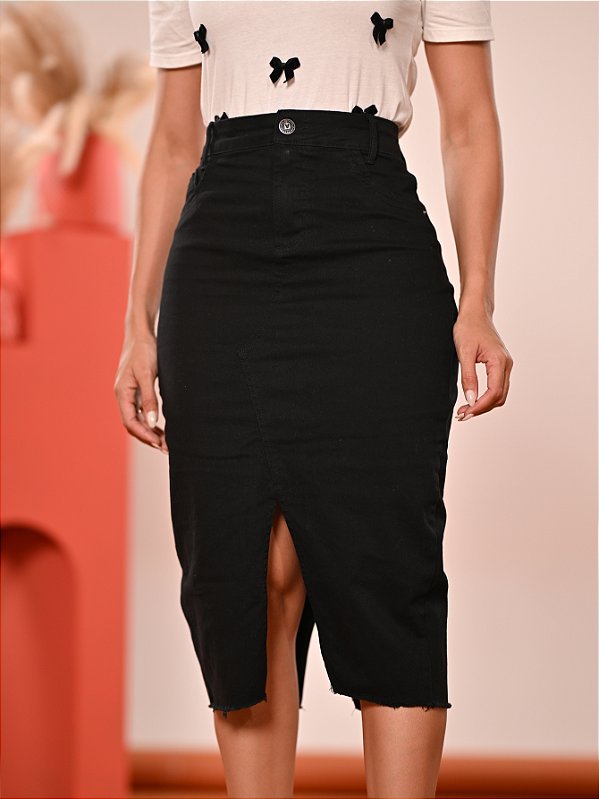 Saia Jeans Evangélica Midi Abertura Frente Anagrom Ref.247