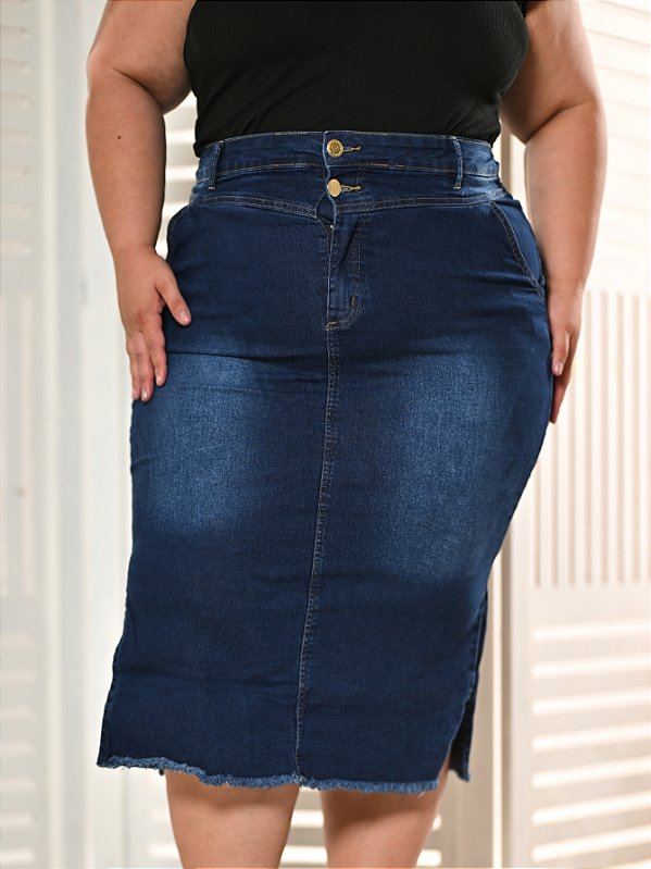 Saia Jeans Feminina Plus Size Anagrom Abertura Lateral Ref.250P