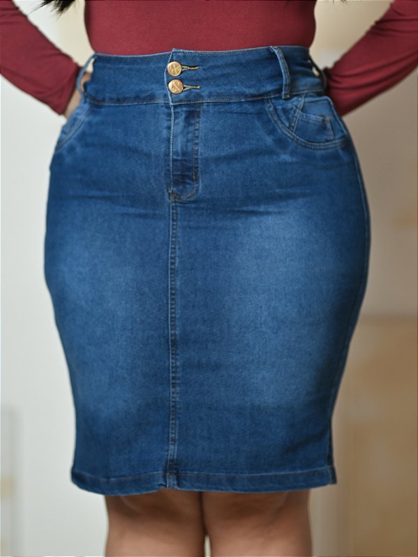 Saia Jeans Azul Tradicional Plus Size Anagrom Ref.241P