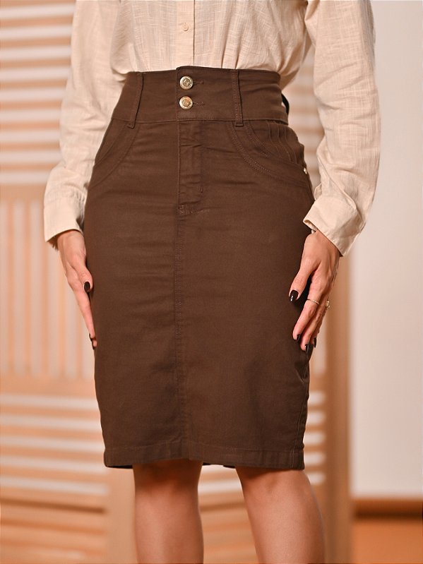 Saia Secretária Brim Marrom Anagrom Ref.260