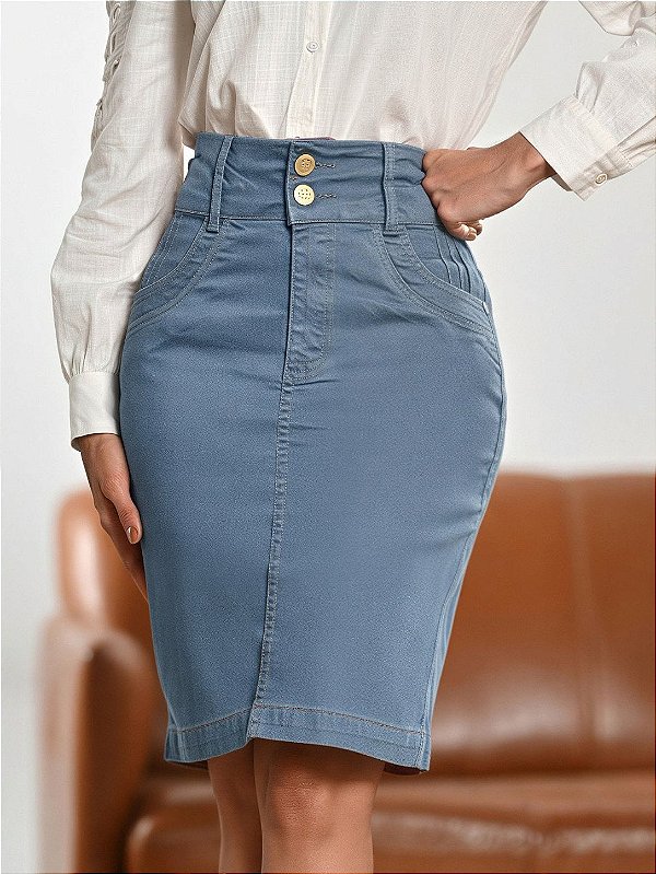 Saia Secretária Jeans Azul Celeste Anagrom Ref.264