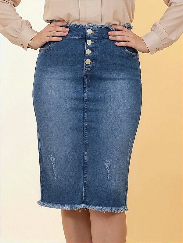 Saia Evangélica Jeans Barra Desfiada Anagrom Ref.265