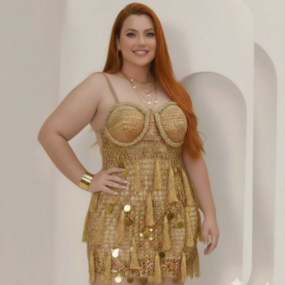 Vestido Franjas Tassel Crochê Sob Medida