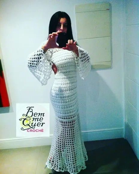 Vestido Crochê Branco Noiva pré wediing Sob Medida