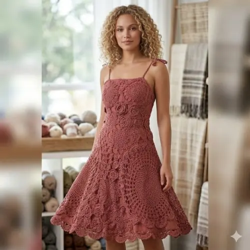 Vestido Crochê Marsala Evasé com Zíper