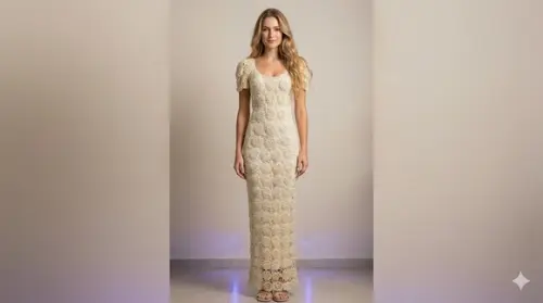 Vestido Crochê Off White para Casamento noivado madrinha