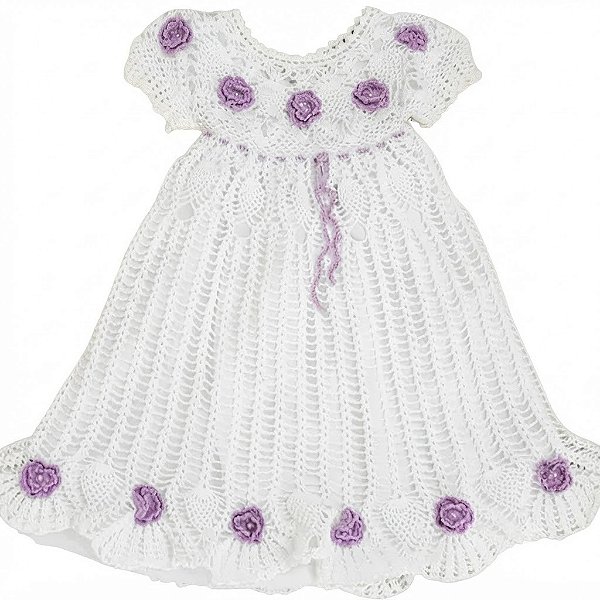 Vestido Crochê Branco Infantil para Batizado Daminha