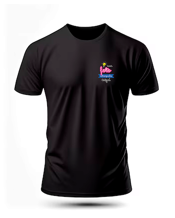 Camiseta Preta em Algodão Personalizada com Estampa DTF 7x7cm