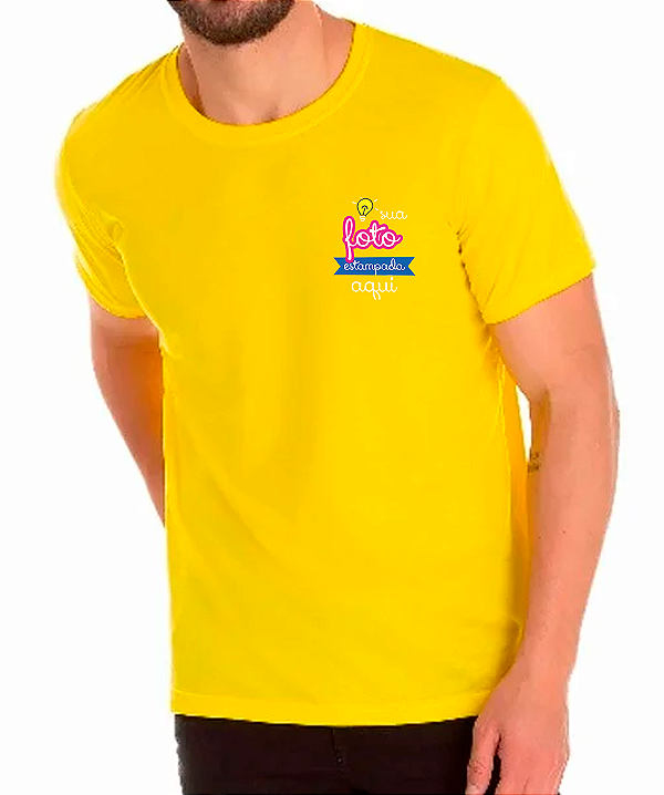 Camiseta Amarela em Algodão com Estampa DTF 7x7cm Personalizada